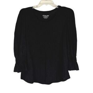 Chico's Cotton Blend Women's Scoop Neck 3/4 Ruffle Sleeve Top Size 1 Med